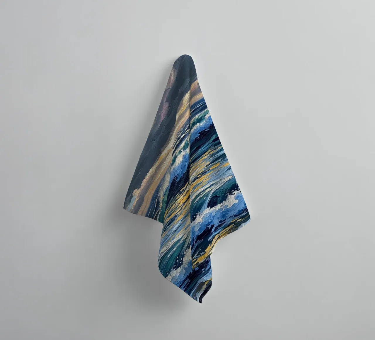 Azure Depths and Golden Crests: A Textured Seascape of Dynam towel by Artistic-shop