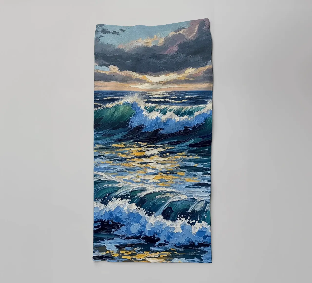 Azure Depths and Golden Crests: A Textured Seascape of Dynam towel by Artistic-shop