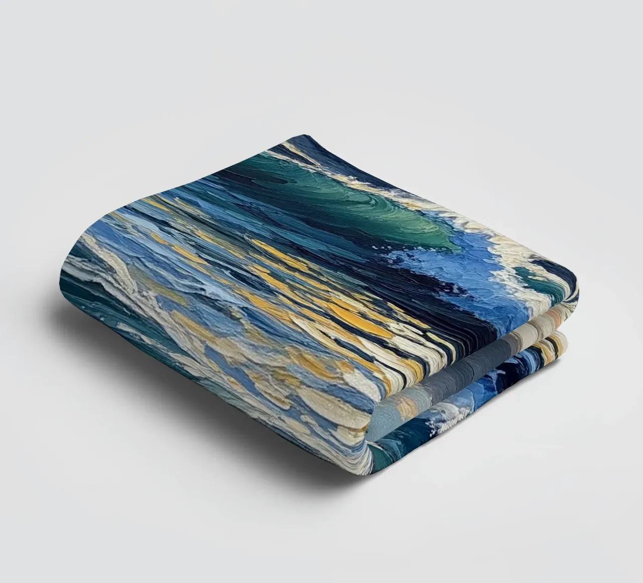 Azure Depths and Golden Crests: A Textured Seascape of Dynam towel by Artistic-shop
