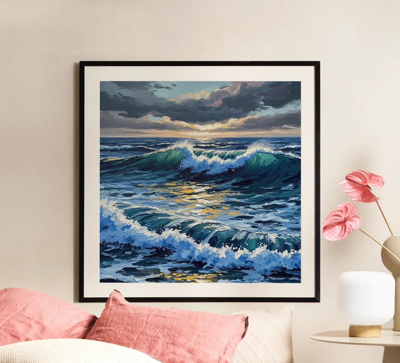 Azurblaue Tiefen und goldene Kämme: Eine strukturierte Meereslandschaft von Dynam Poster von Artistic-shop