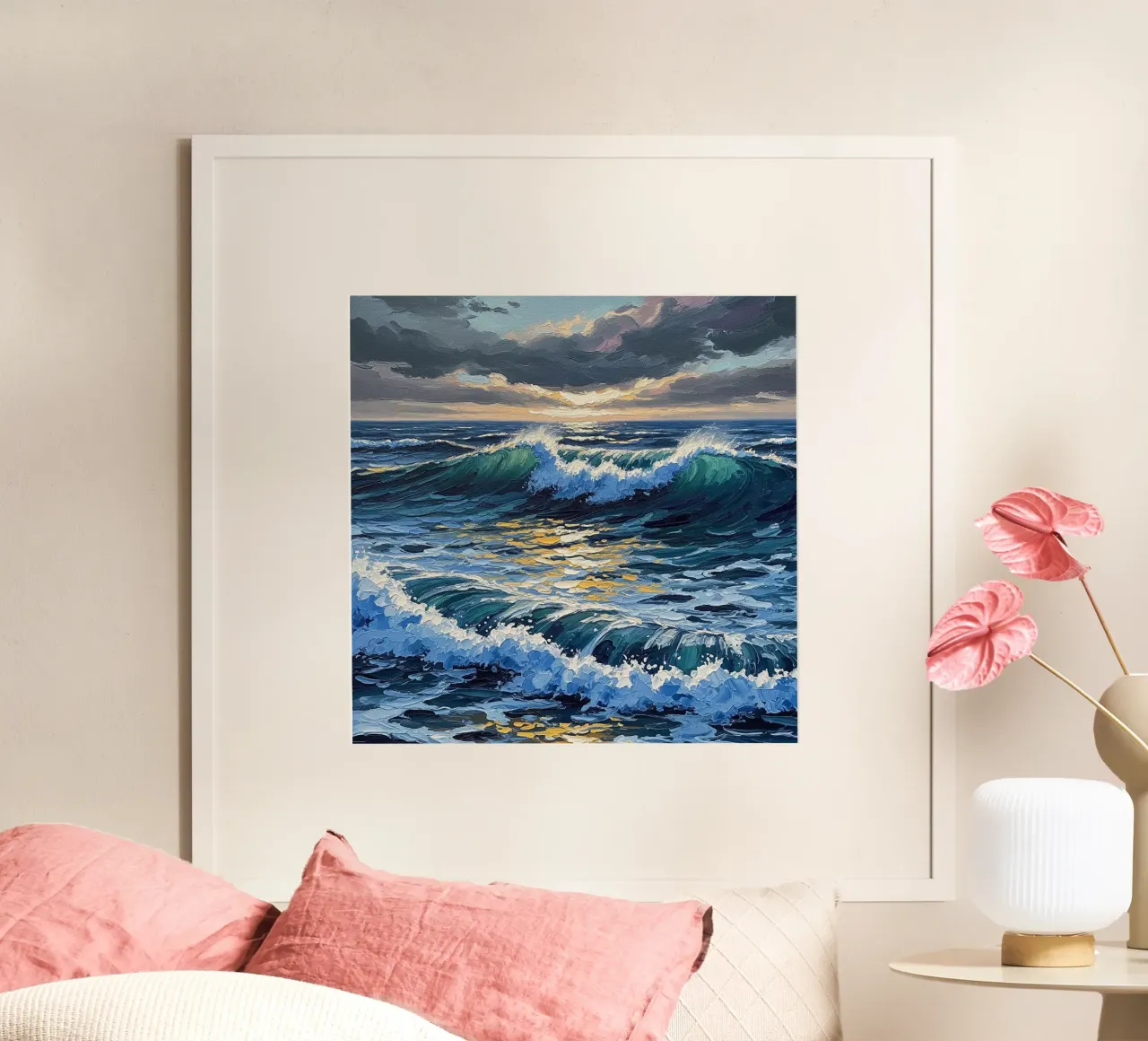 Azurblaue Tiefen und goldene Kämme: Eine strukturierte Meereslandschaft von Dynam Poster von Artistic-shop