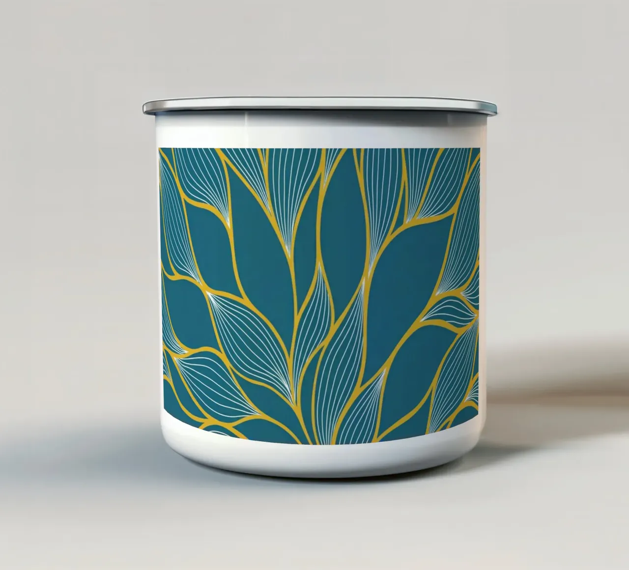 Bohemian Botanical Teal & Gold Leaf Kunstdruck Emaille Tasse von Artistic-shop