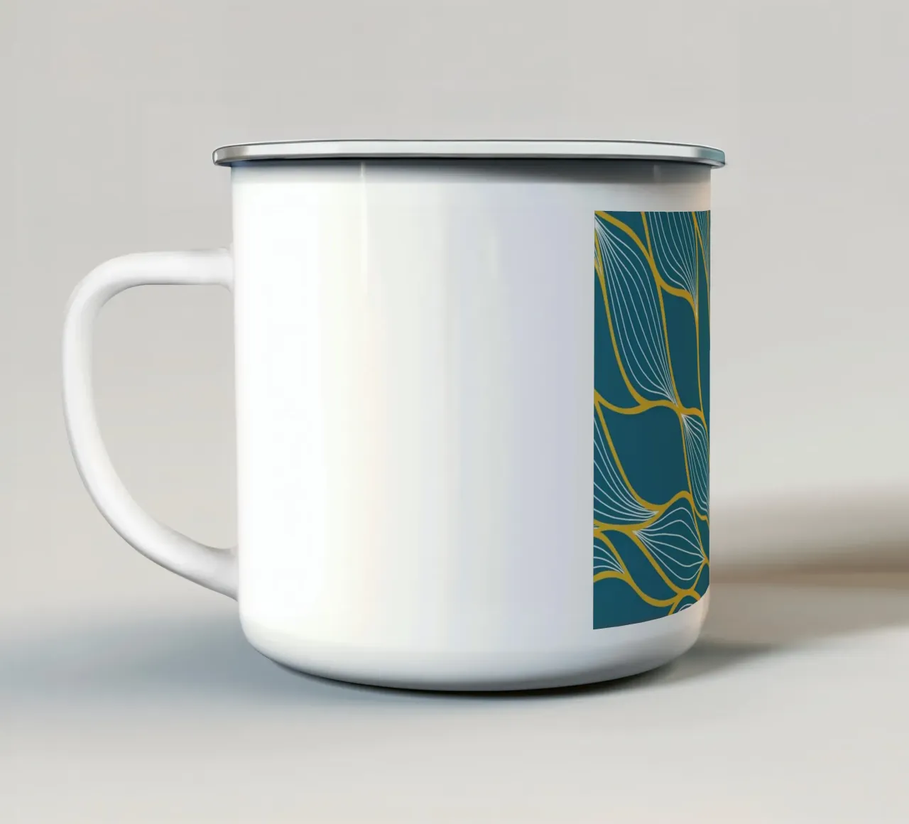 Bohemian Botanical Teal & Gold Leaf Kunstdruck Emaille Tasse von Artistic-shop