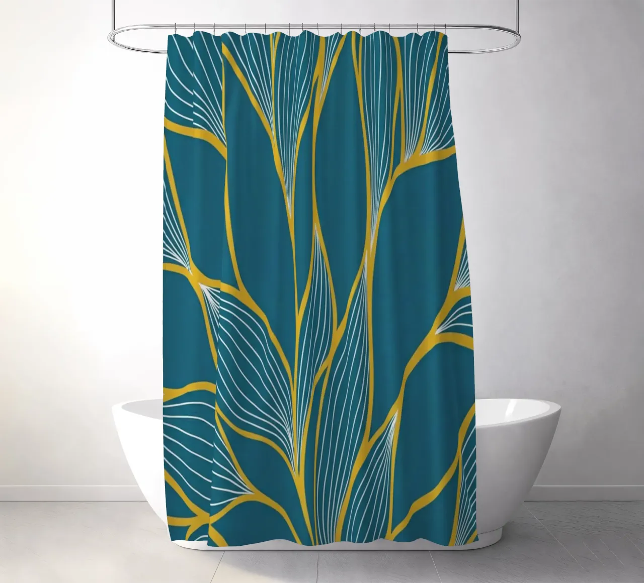 Bohemian Botanical Teal & Gold Leaf Kunstdruck Duschvorhang von Artistic-shop