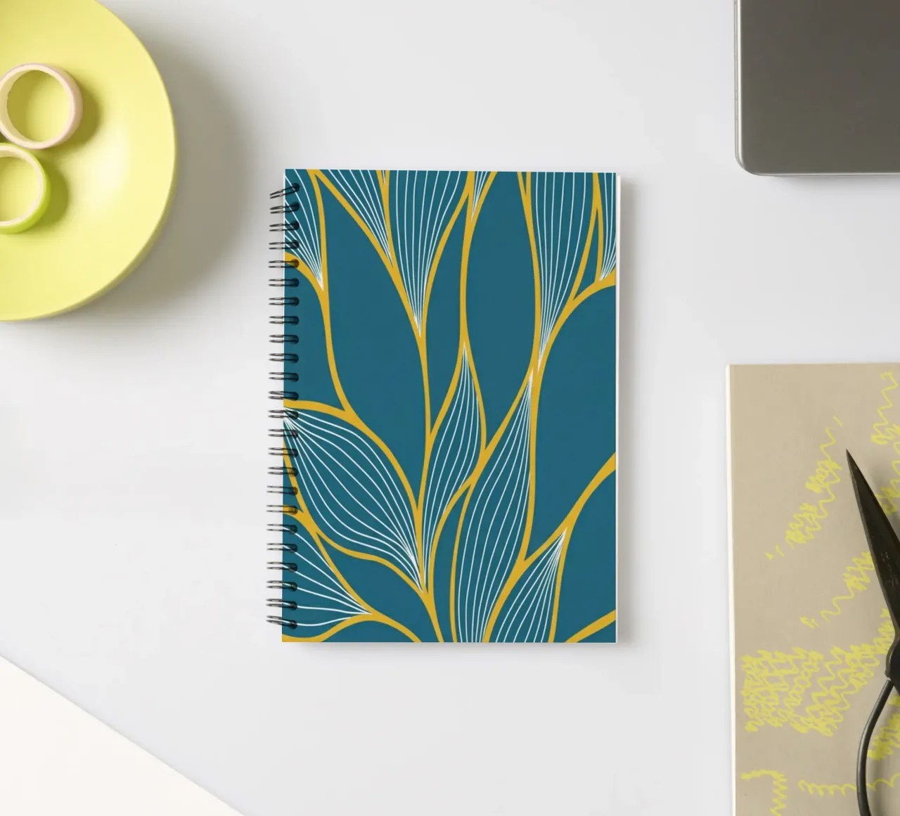 Bohemian Botanical Teal & Gold Leaf Kunstdruck Ringbuch von Artistic-shop