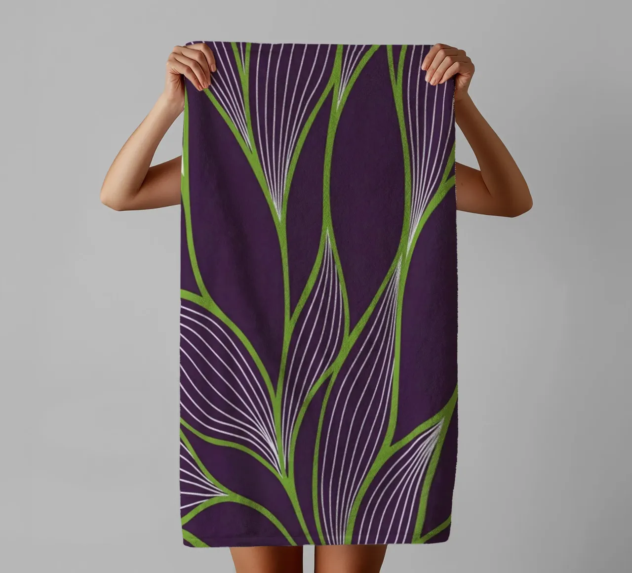 Abstract Organic Lines and Leaves Pattern in Deep Purple an towel by Artistic-shop