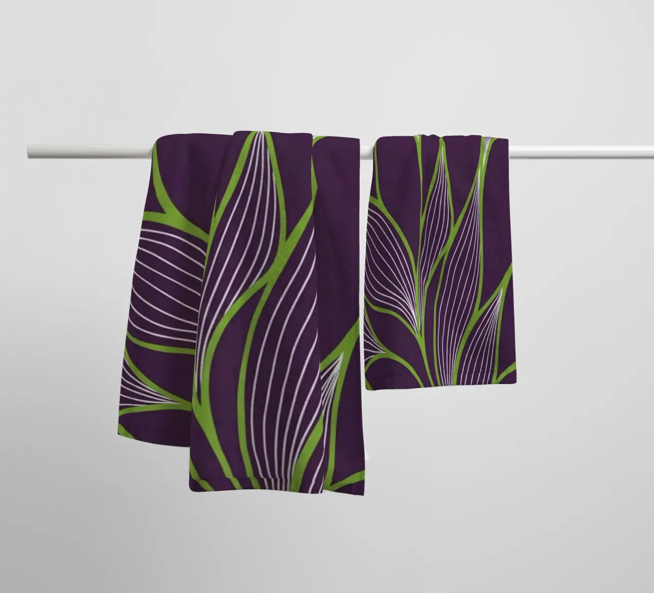 Abstract Organic Lines and Leaves Pattern in Deep Purple an towel by Artistic-shop