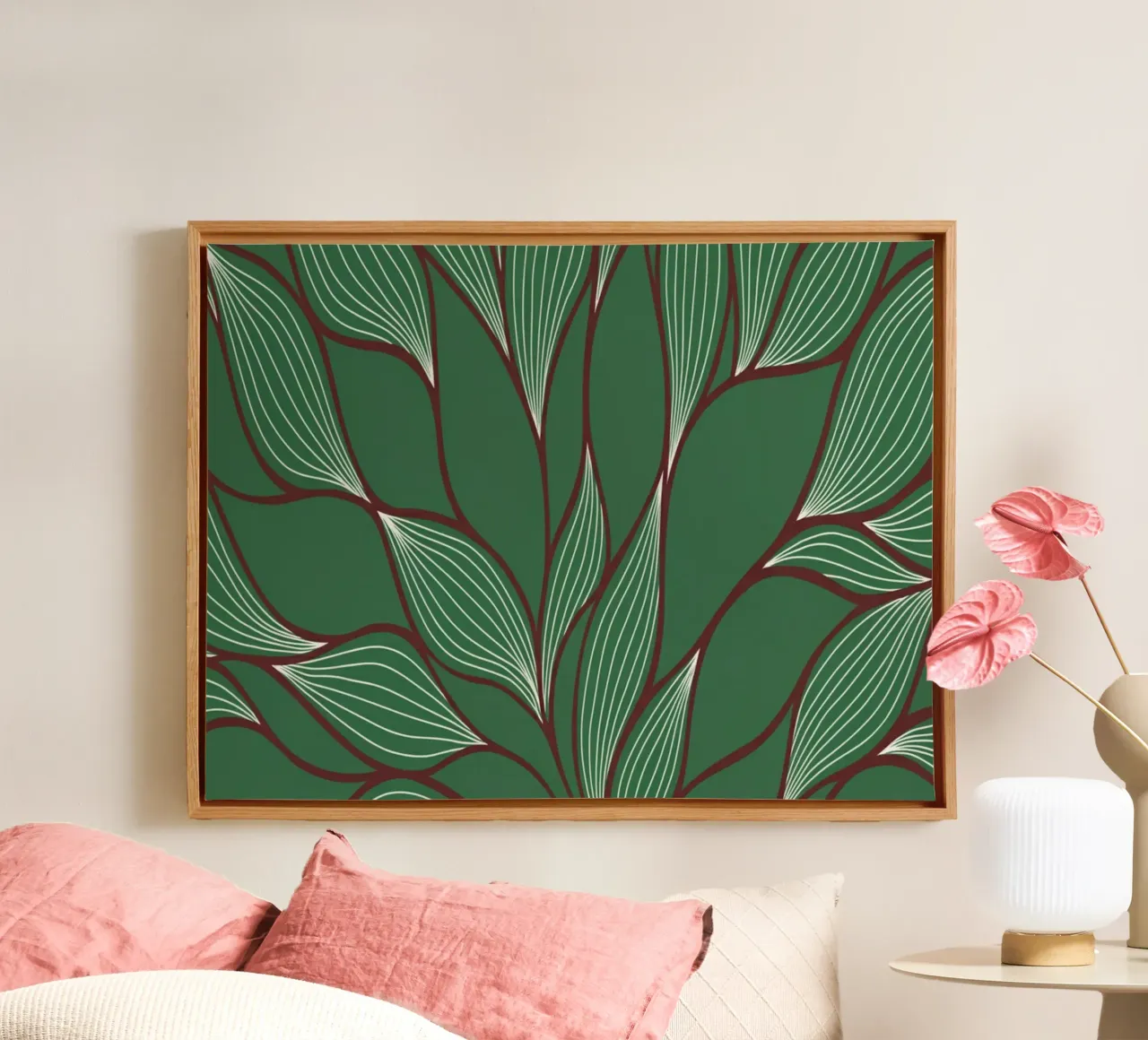 Botanische Eleganz: Ein üppiger Wandteppich in sattem Grün Leinwand mit Schattenfugenrahmen von Artistic-shop