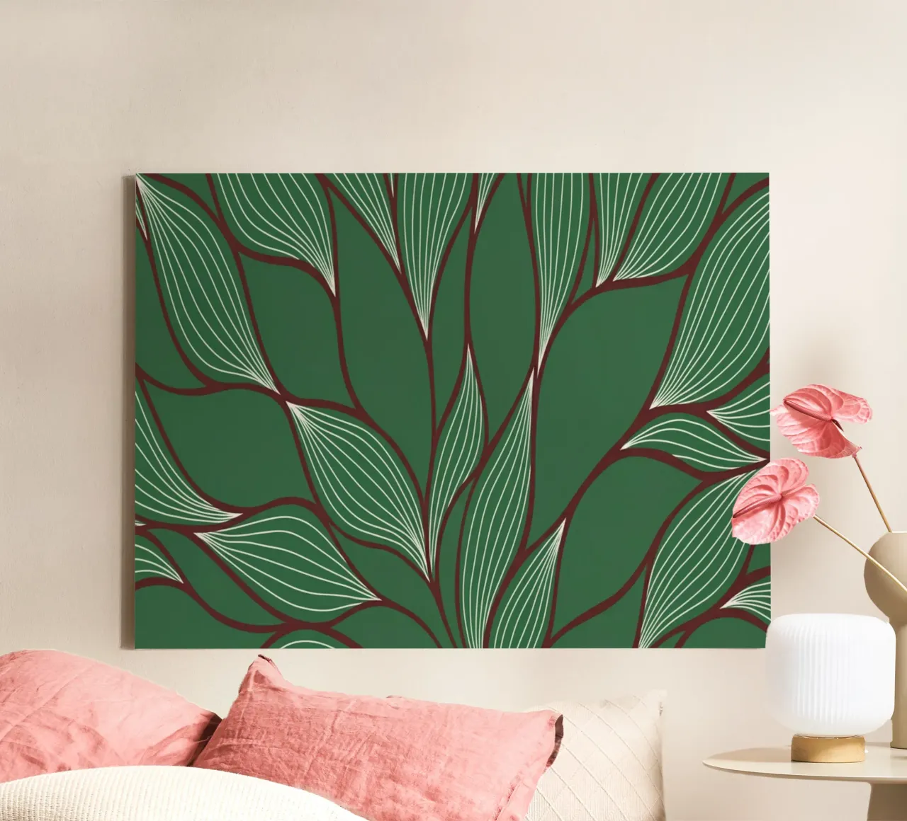 Botanische Eleganz: Ein üppiger Wandteppich in sattem Grün Leinwand mit Schattenfugenrahmen von Artistic-shop