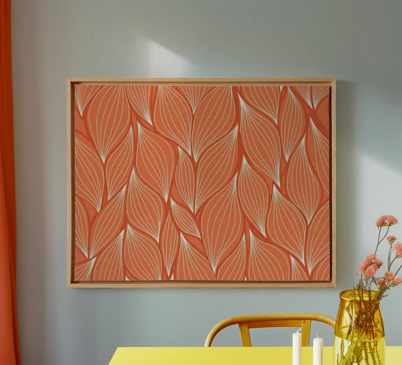 Botanical Teal and Gold Leaf Pattern canvas with Floater frame by Artistic-shop