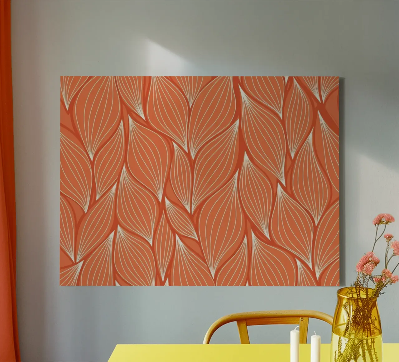 Botanical Teal and Gold Leaf Pattern canvas with Floater frame by Artistic-shop