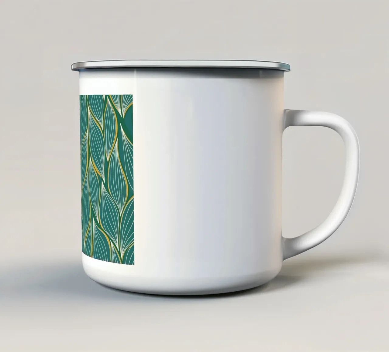 Motivo botanico verde acqua e foglie d'oro tazza in smalto da Artistic-shop