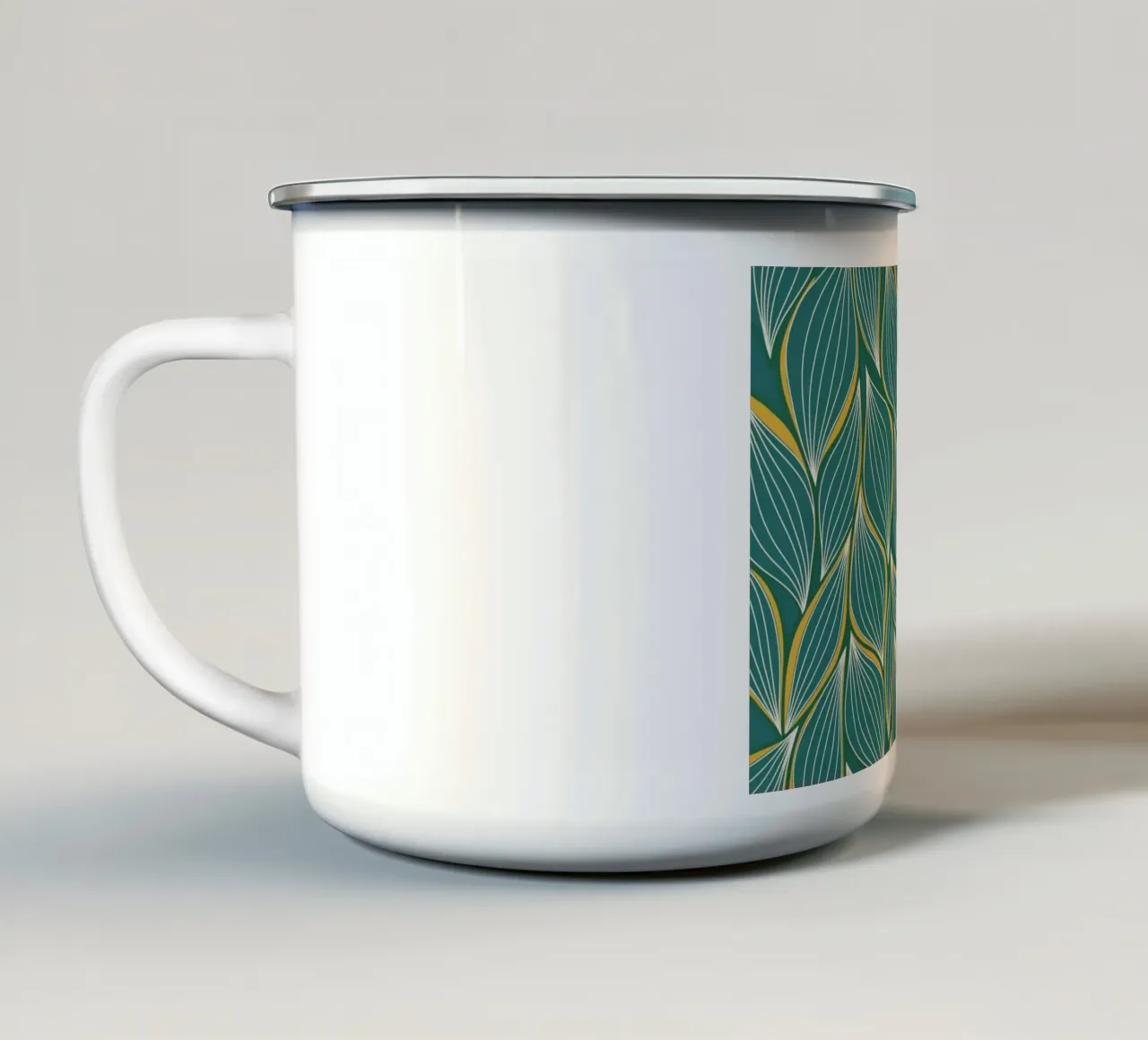 Motivo botanico verde acqua e foglie d'oro tazza in smalto da Artistic-shop