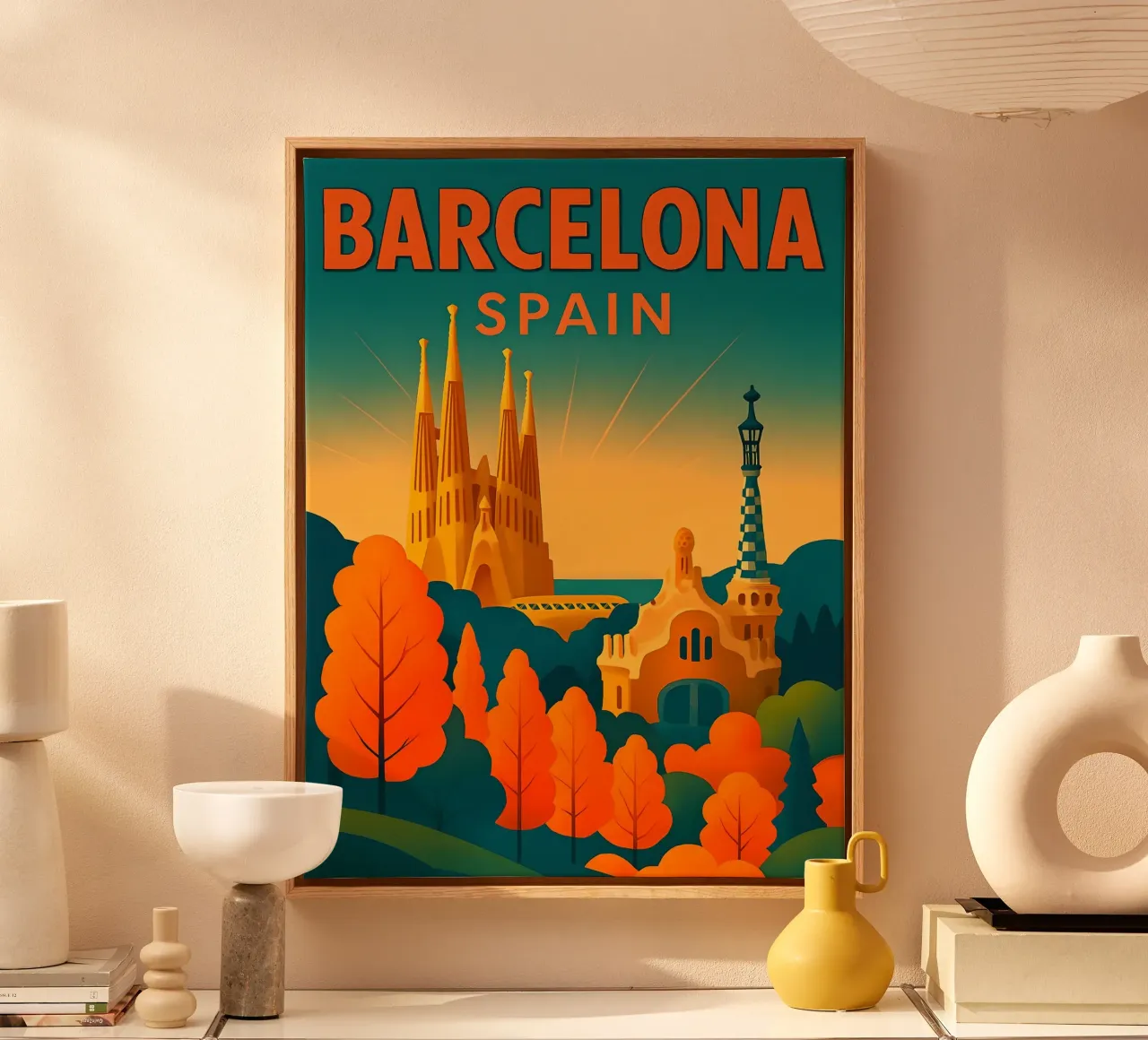 Poster di viaggio Barcellona Spagna tela con Cornice a cassetta da 🥝 KIWI STORE