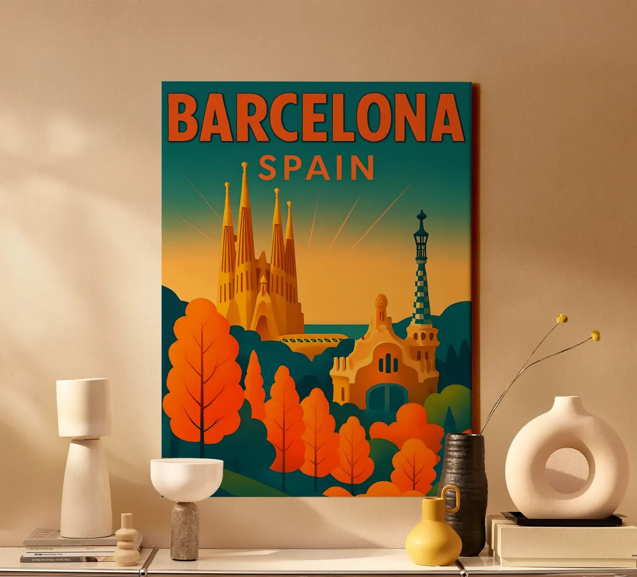 Poster di viaggio Barcellona Spagna tela con Cornice a cassetta da 🥝 KIWI STORE