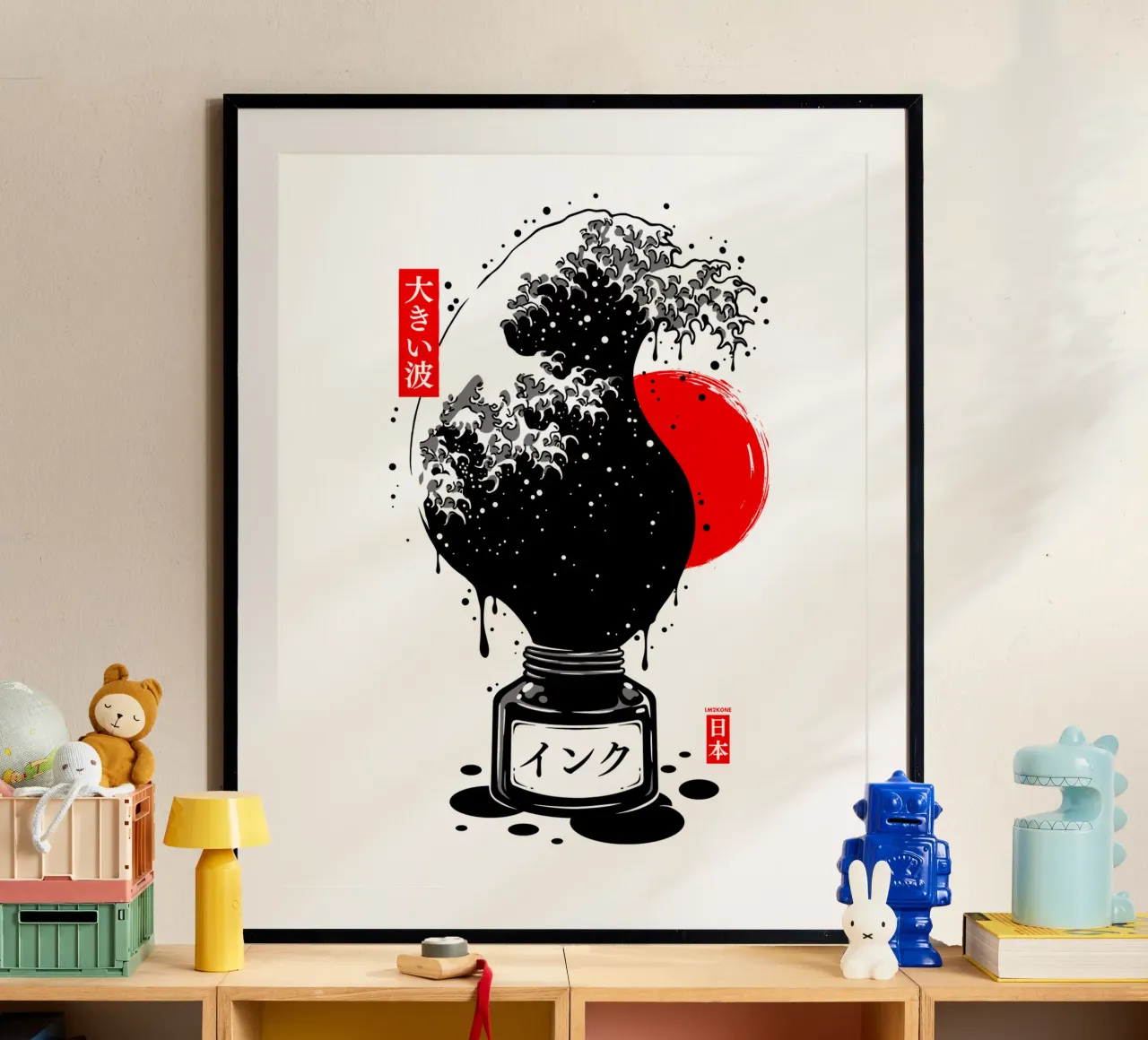 Inchiostro giapponese a onda nera di Kanagawa poster con telaio in plastica da LM2KONE