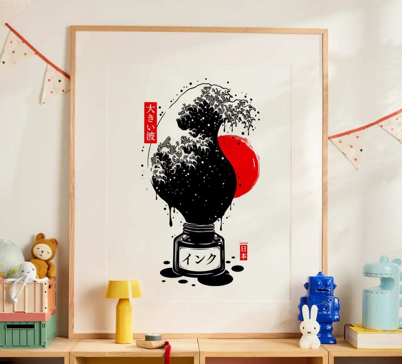 Inchiostro giapponese a onda nera di Kanagawa poster con telaio in plastica da LM2KONE