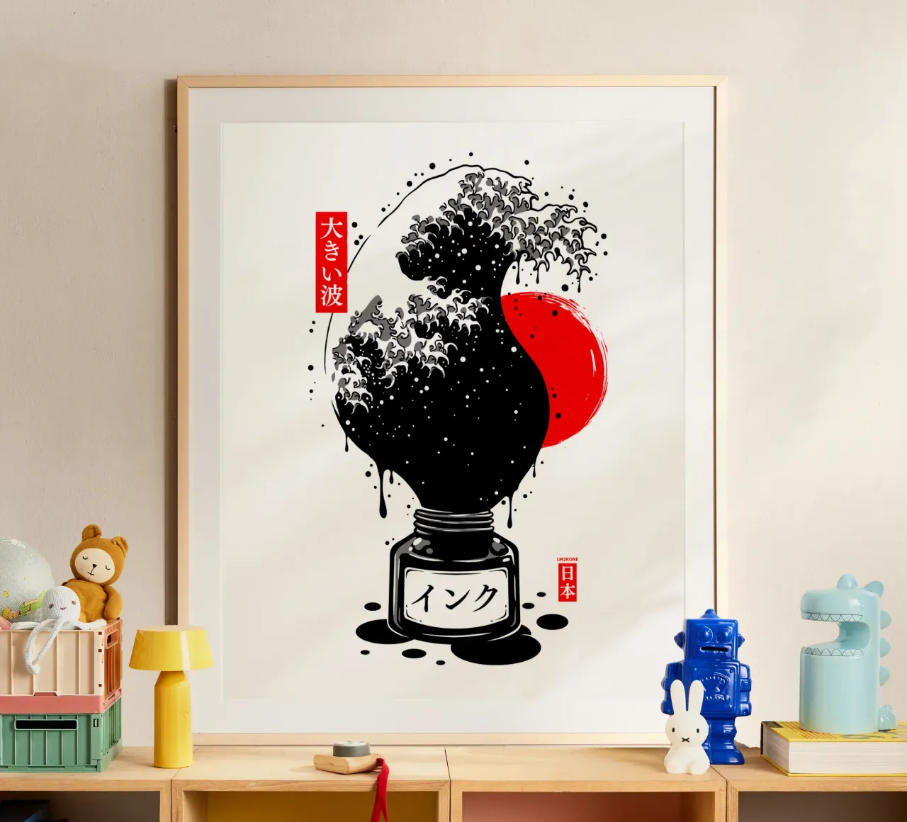 Inchiostro giapponese a onda nera di Kanagawa poster con telaio in plastica da LM2KONE