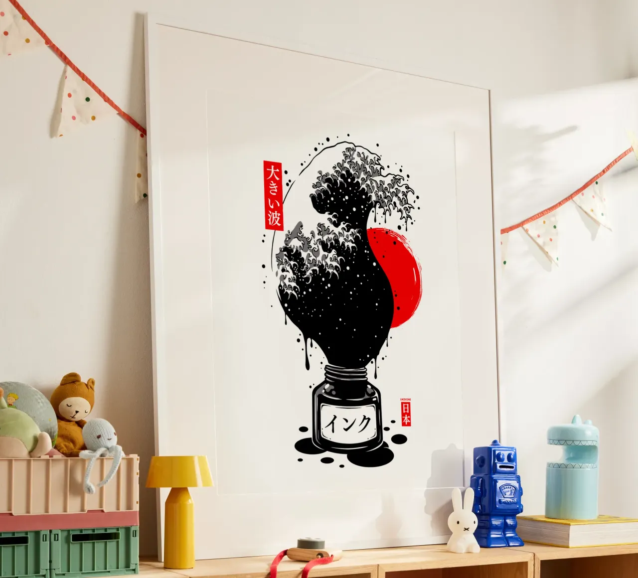 Inchiostro giapponese a onda nera di Kanagawa poster con telaio in plastica da LM2KONE