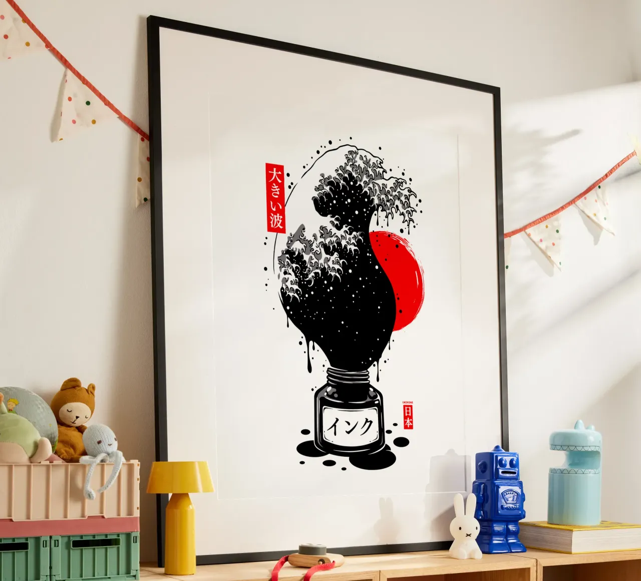 Inchiostro giapponese a onda nera di Kanagawa poster con telaio in plastica da LM2KONE