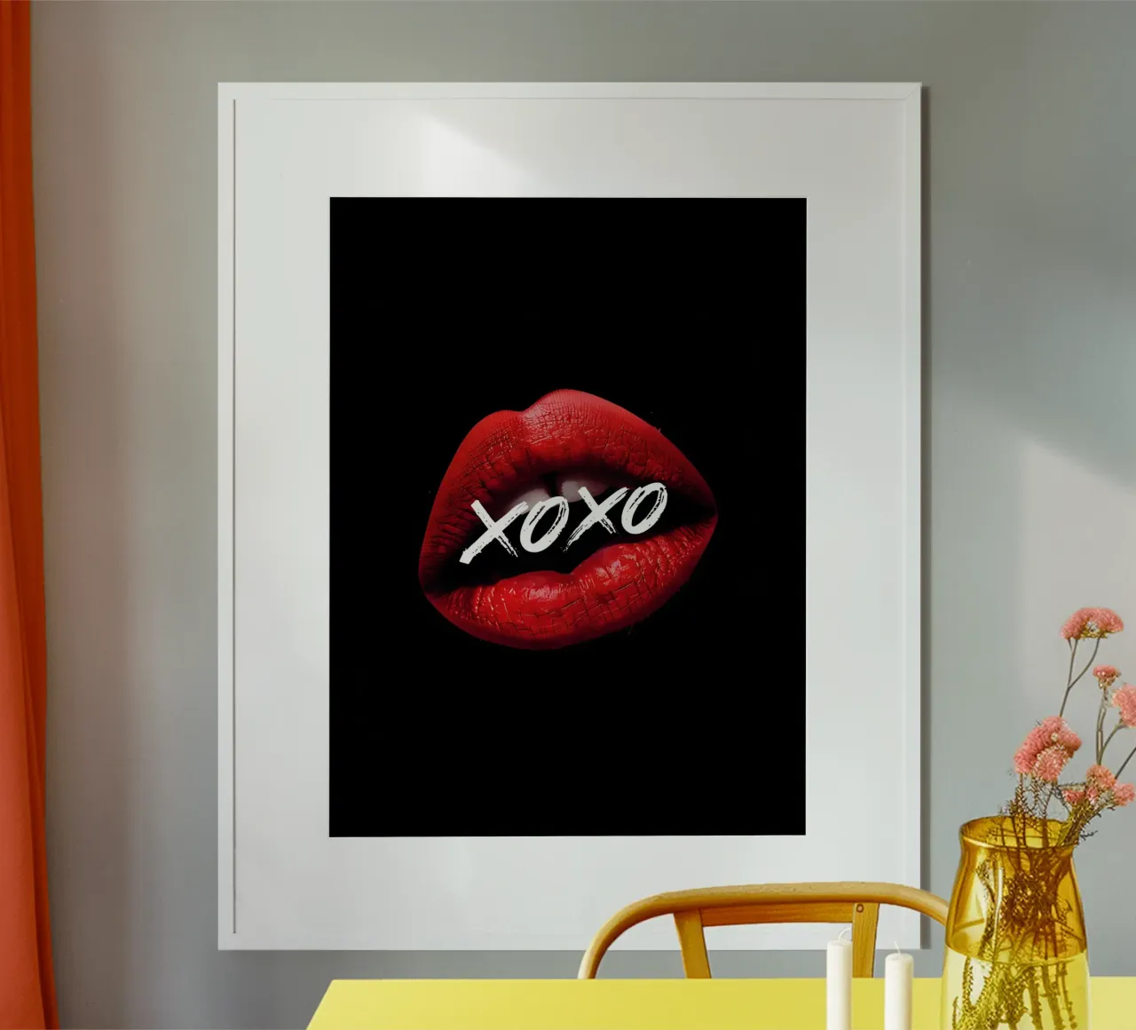 Labbra rosse XOXO poster con telaio in legno da 🥝 KIWI STORE