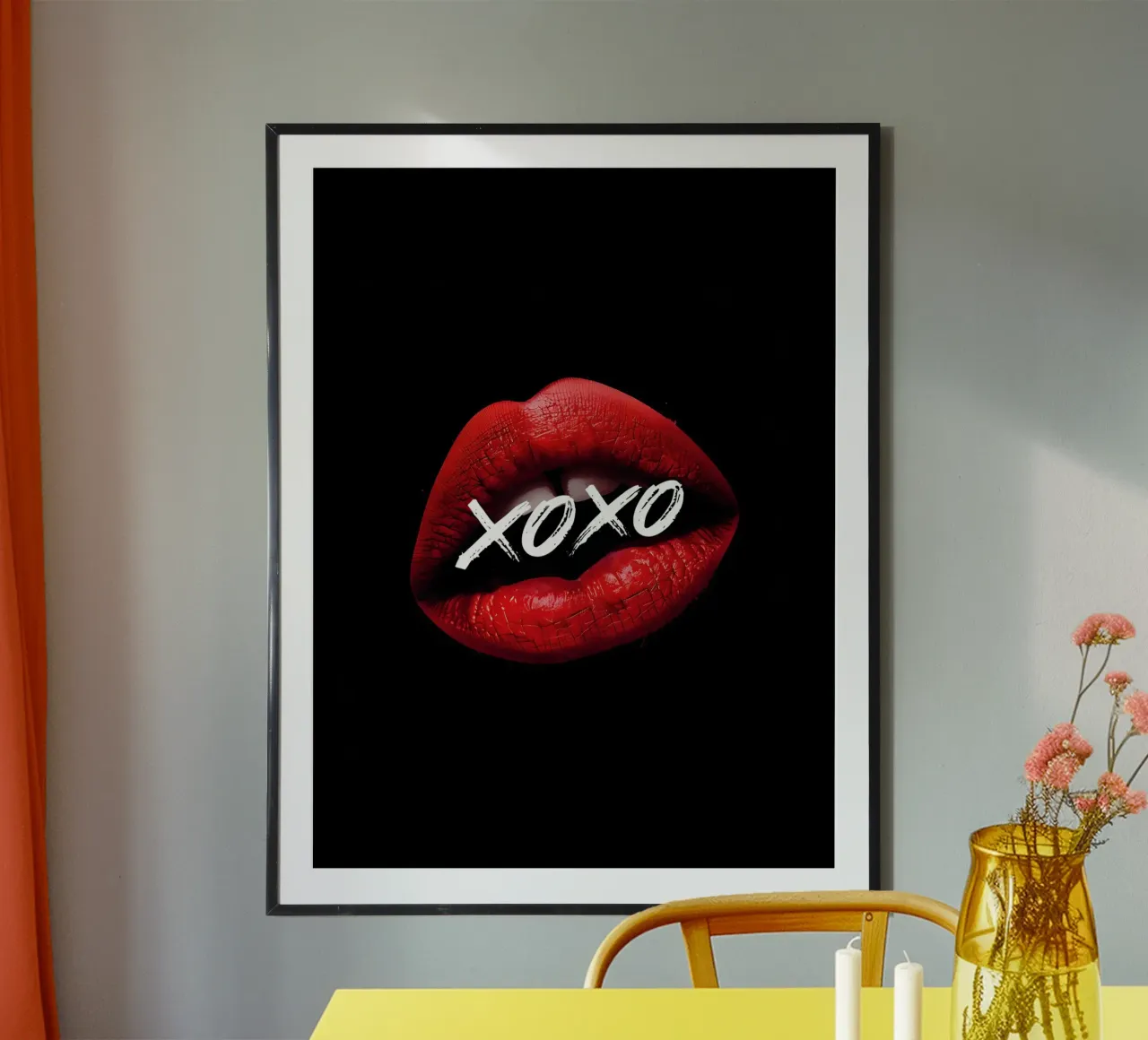 Labbra rosse XOXO poster con telaio in legno da 🥝 KIWI STORE