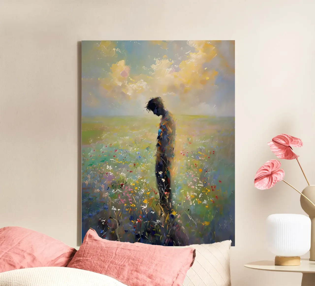 Solitude dans un champ de fleurs toile avec Caisse américaine de 🎨 Point and Art