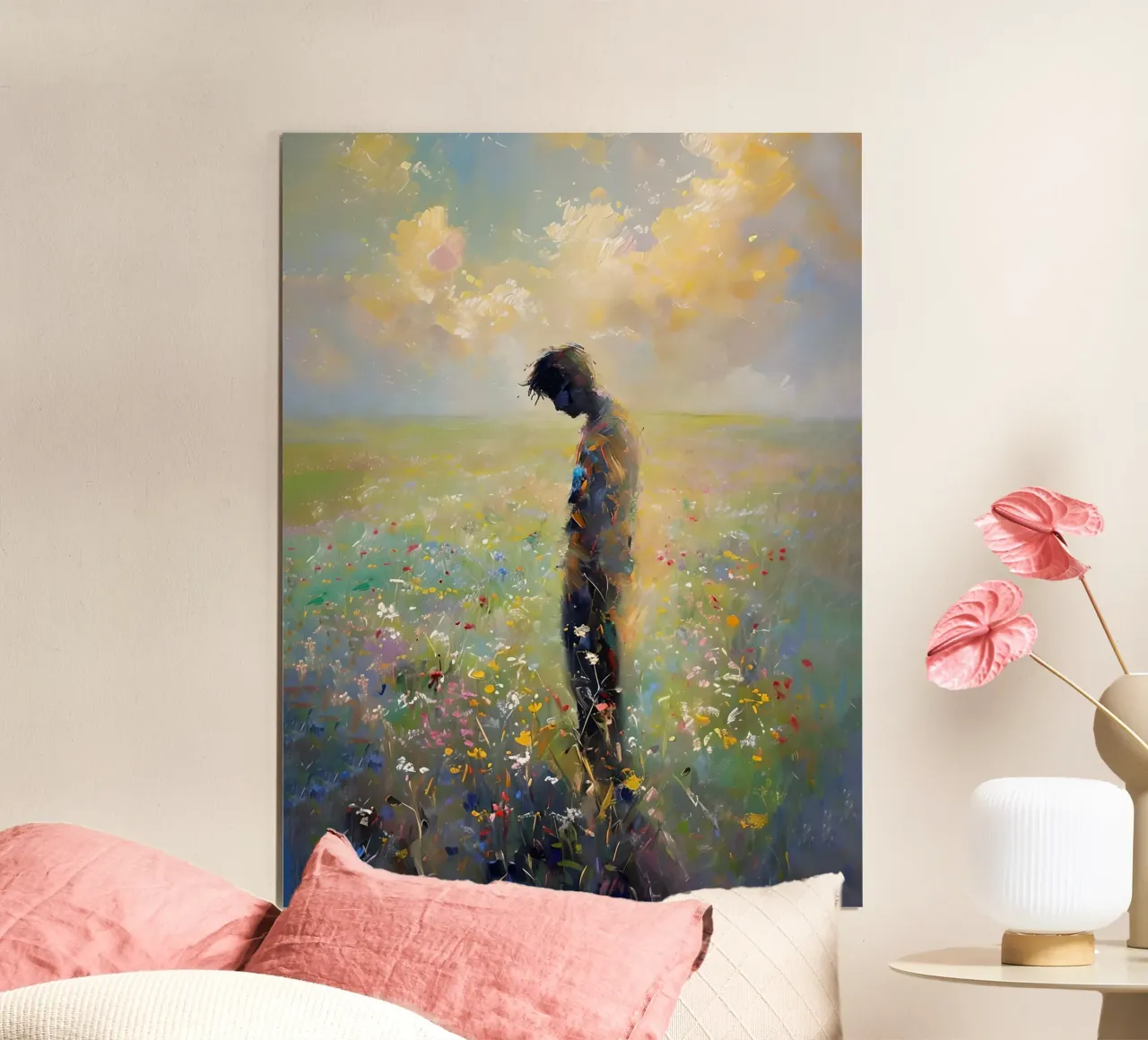 Solitudine in un campo di fiori poster con telaio in plastica da 🎨 Point and Art