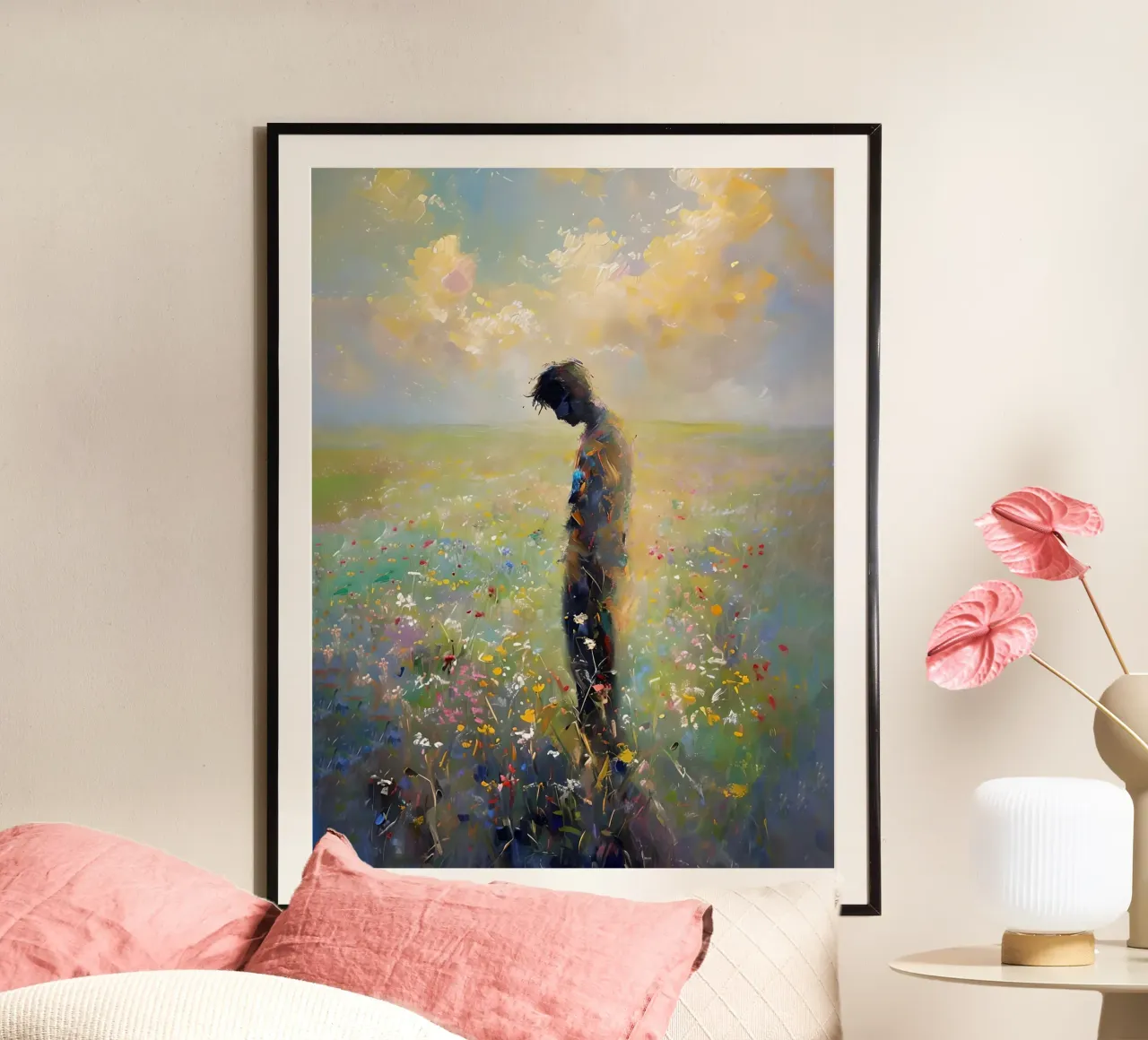 Solitudine in un campo di fiori poster con telaio in plastica da 🎨 Point and Art