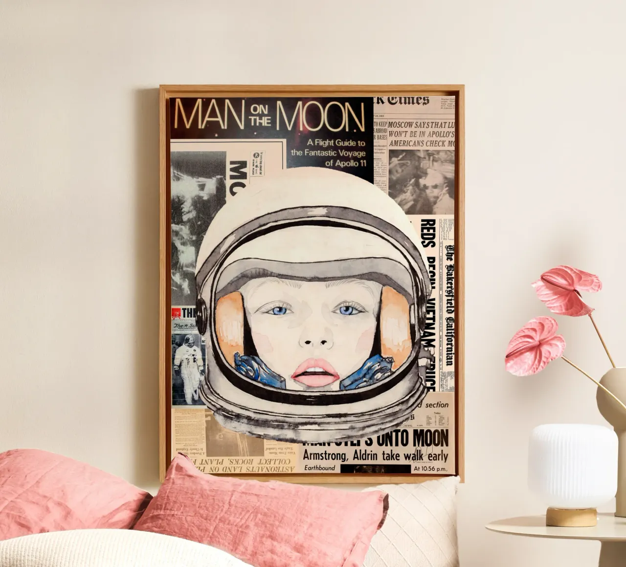 Apollo 11 woman on the moon canvas with Floater frame by LaylaOzPortraits