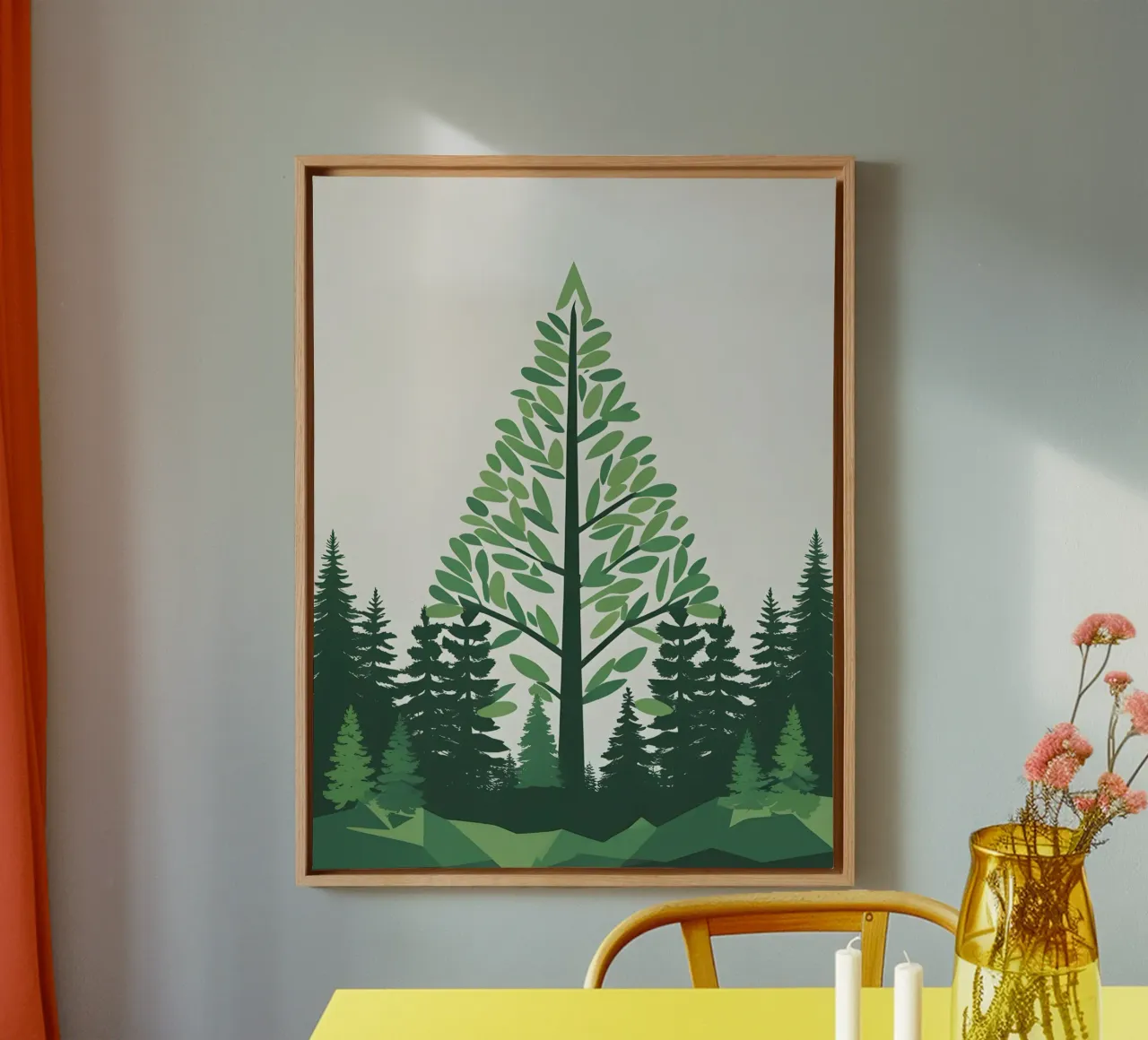 Pine Tree Triangle canvas with Floater frame by The Green Room