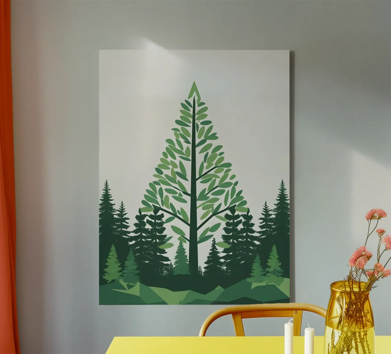 Pine Tree Triangle canvas with Floater frame by The Green Room