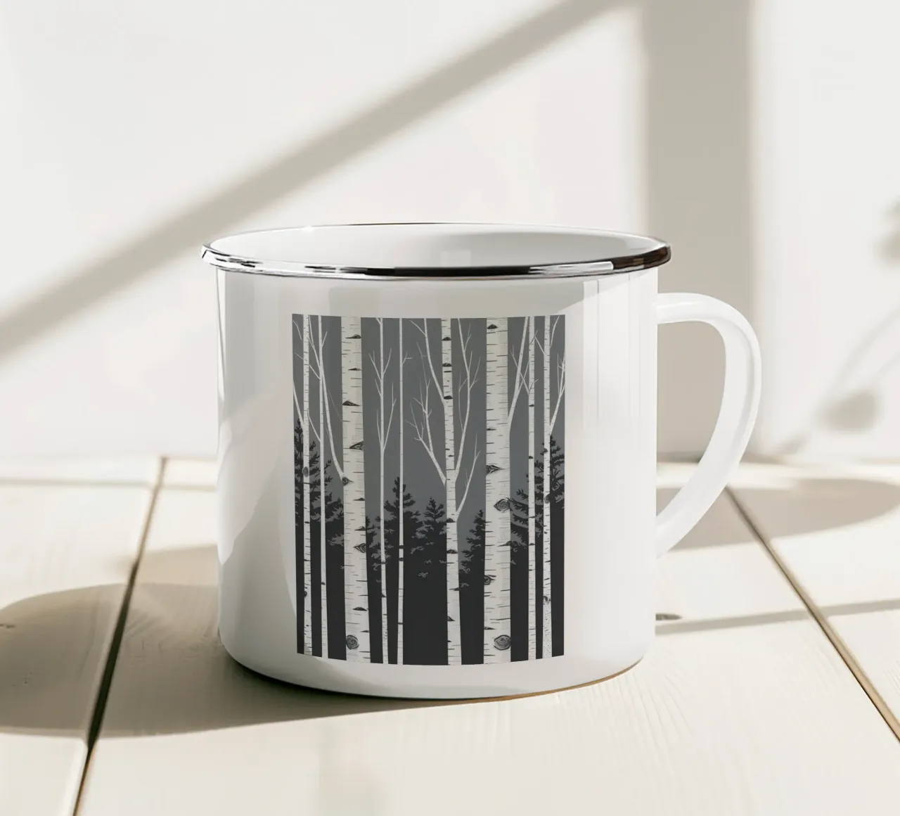 Tronchi di betulla tazza in smalto da Botanical Gallery