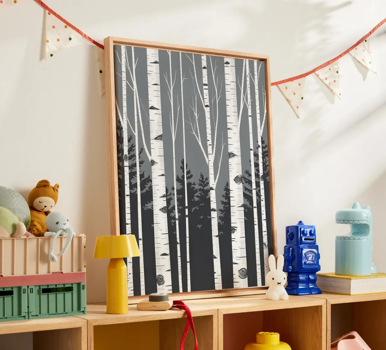 Birch Tree Trunks canvas with Floater frame by The Green Room