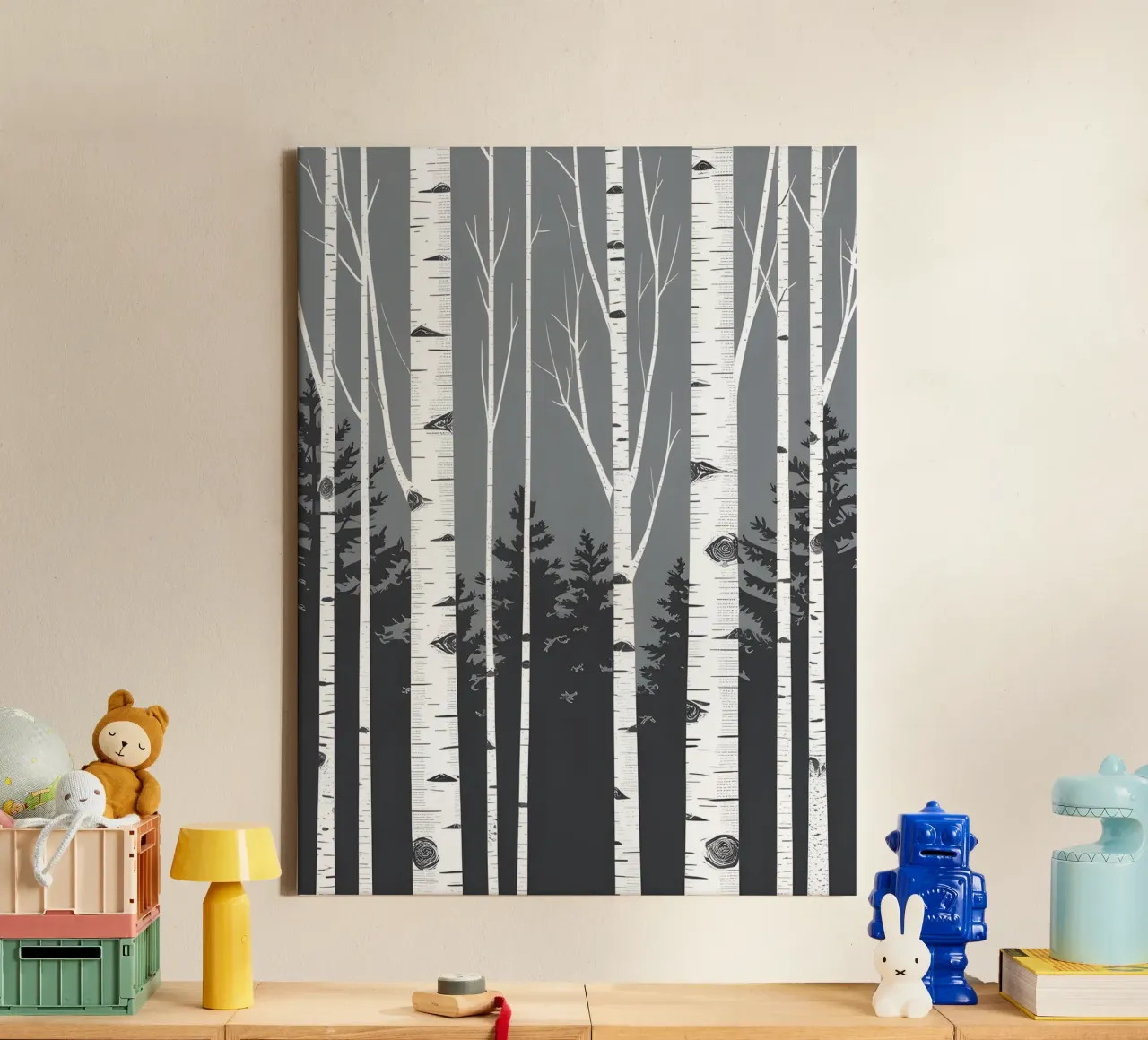 Birch Tree Trunks canvas with Floater frame by The Green Room