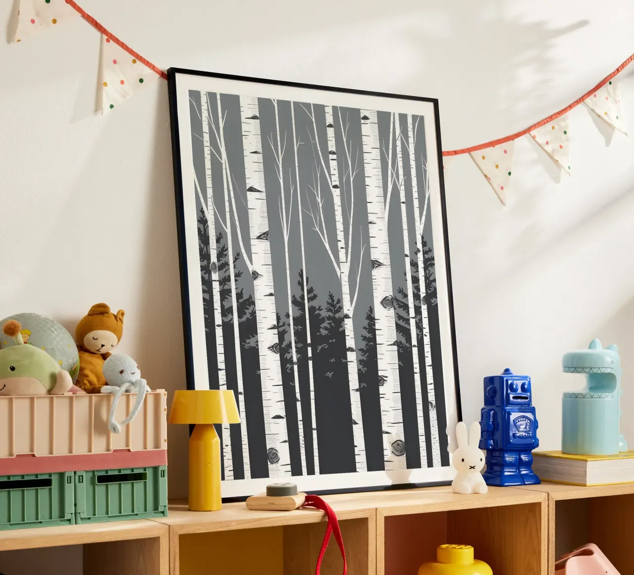 Tronchi di betulla poster con telaio in alluminio da The Green Room