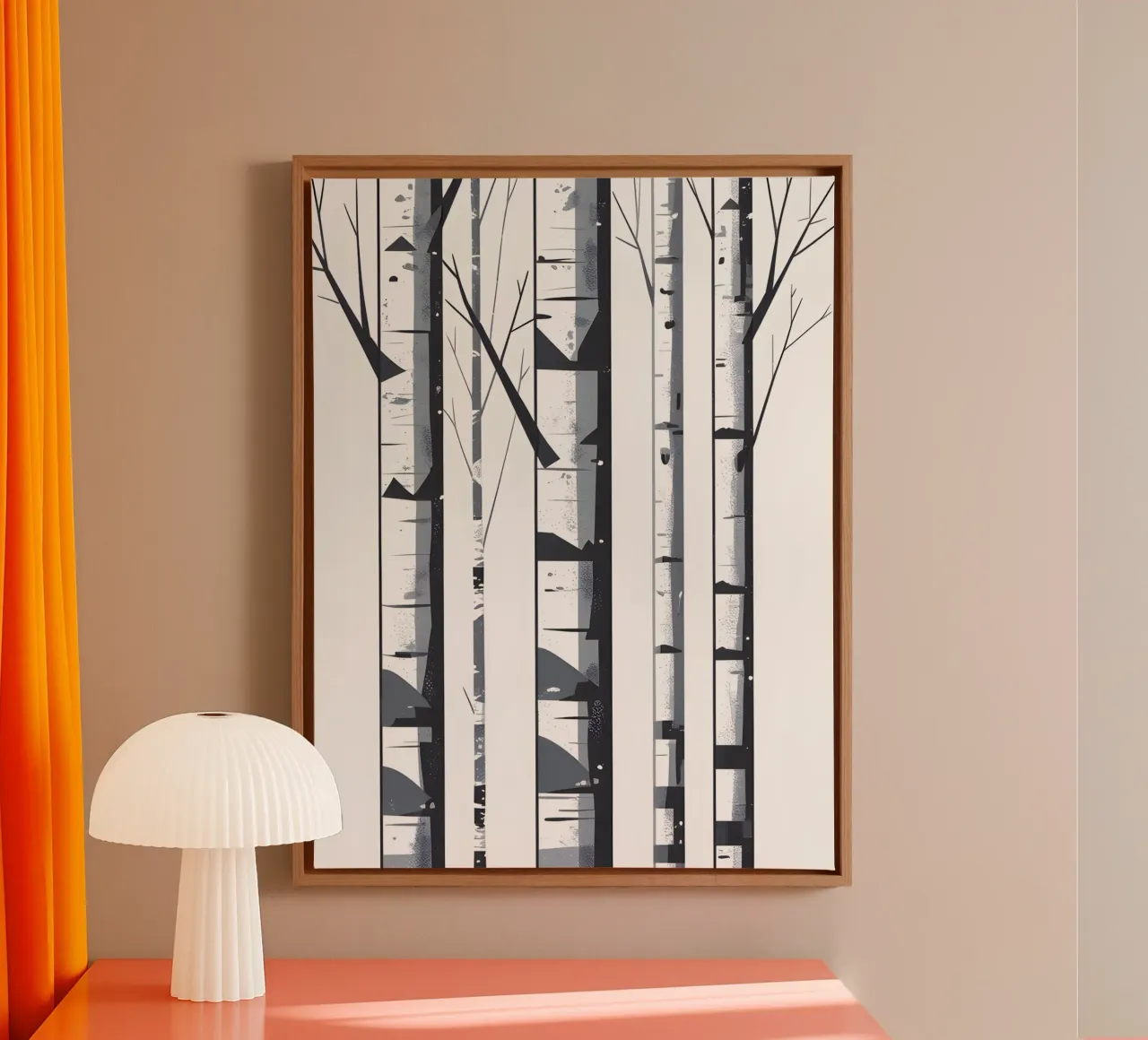 Birch Tree Trunks canvas with Floater frame by The Green Room