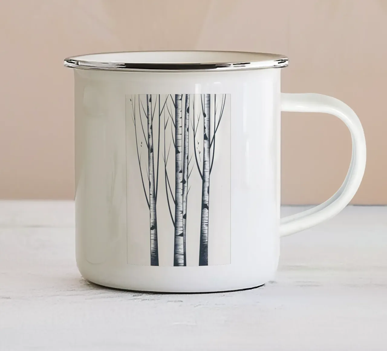 Tronchi di betulla tazza in smalto da Botanical Gallery