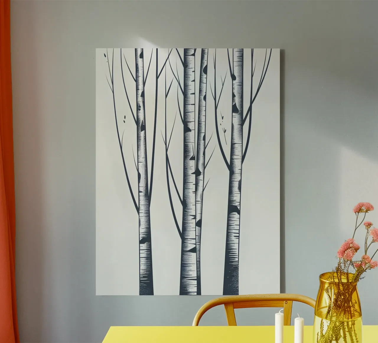 Birch Tree Trunks canvas with Floater frame by The Green Room