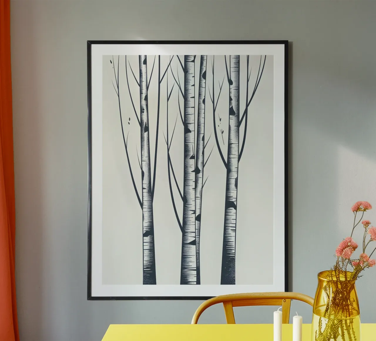 Tronchi di betulla poster con telaio in legno da The Green Room