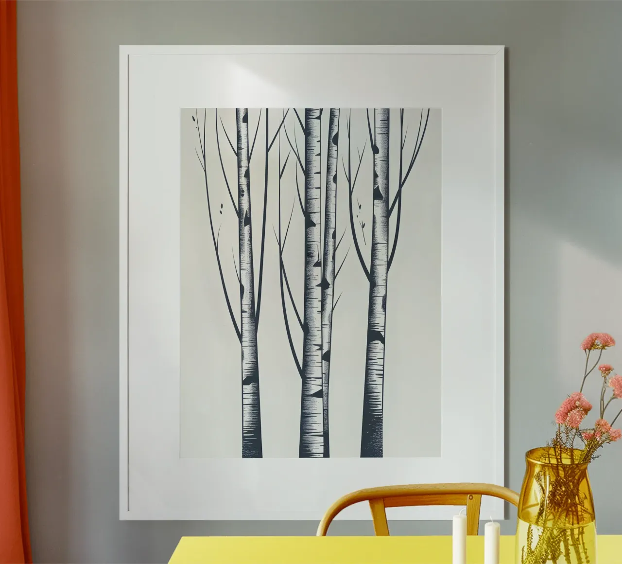 Tronchi di betulla poster con telaio in legno da The Green Room