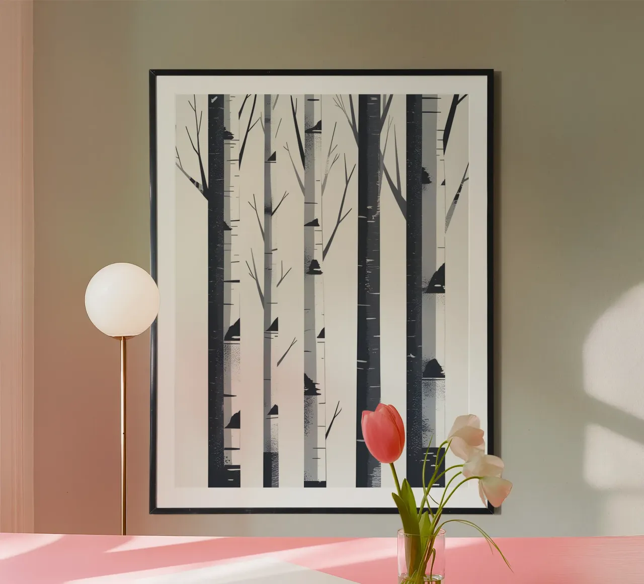 Tronchi di betulla poster con telaio in alluminio da The Green Room