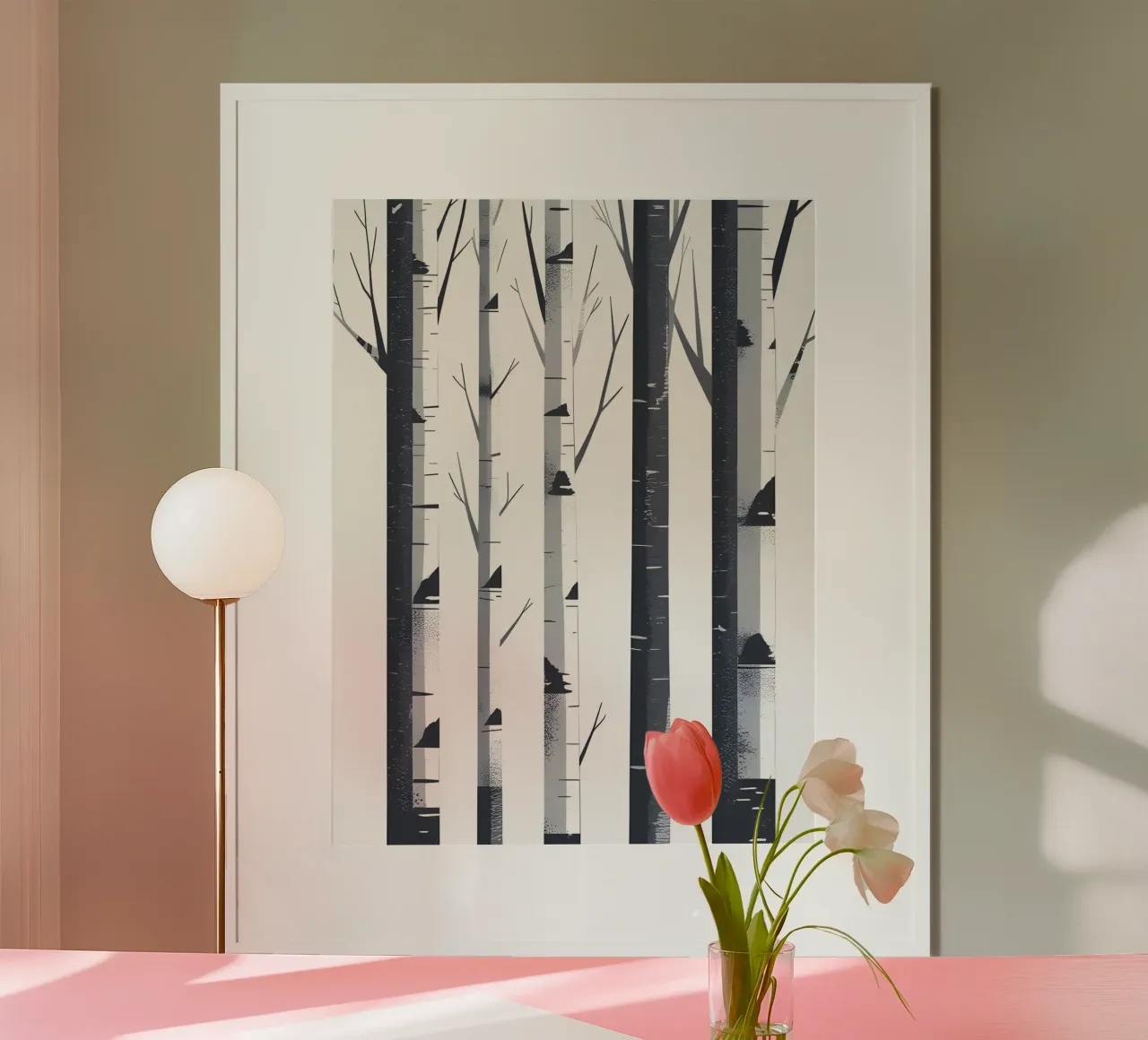 Tronchi di betulla poster con telaio in alluminio da The Green Room
