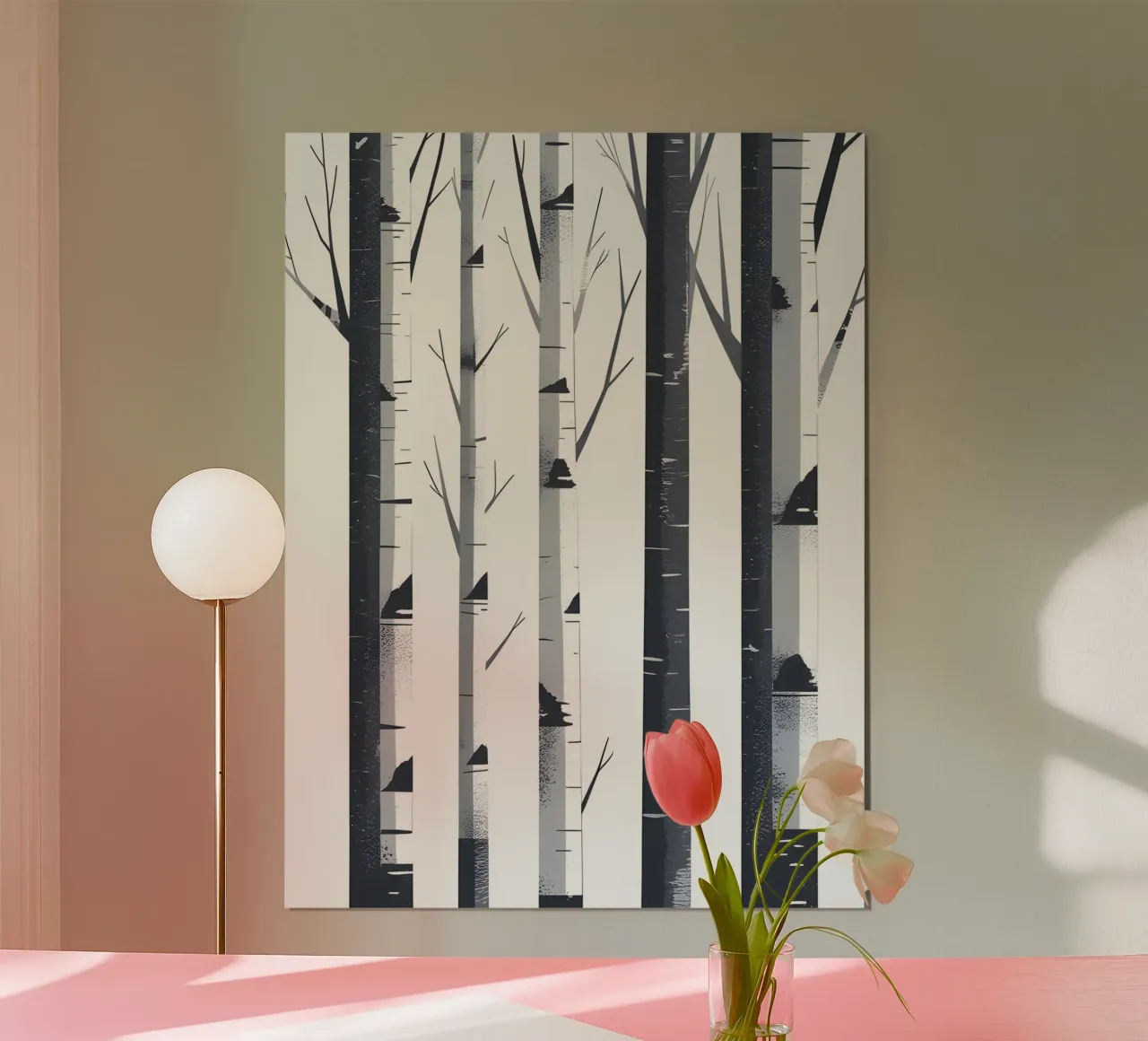 Tronchi di betulla poster con telaio in alluminio da The Green Room
