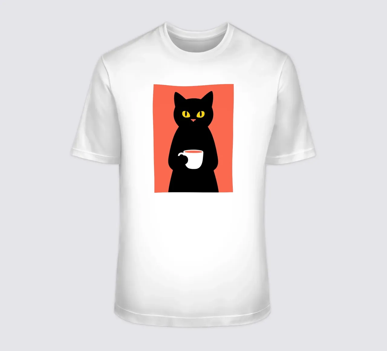 Gatto nero con tazza di caffè t-shirt da Arjun