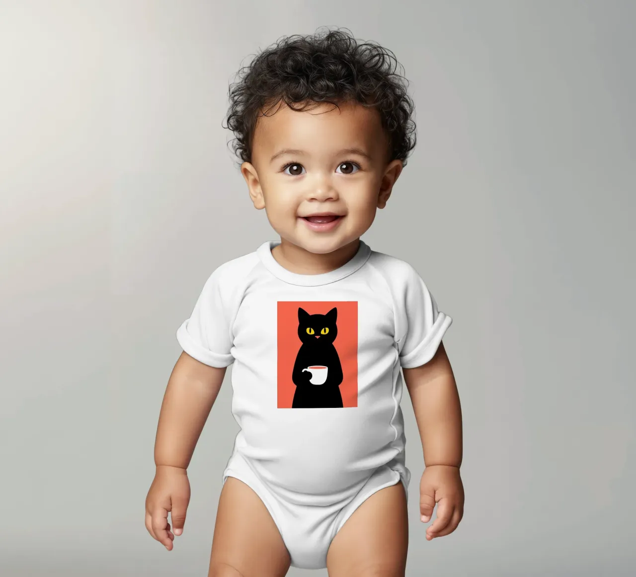 Gatto nero con tazza di caffè body neonato maniche corte da Arjun