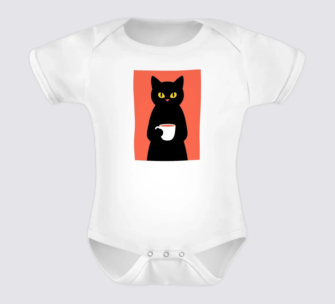 Gatto nero con tazza di caffè body neonato maniche corte da Arjun