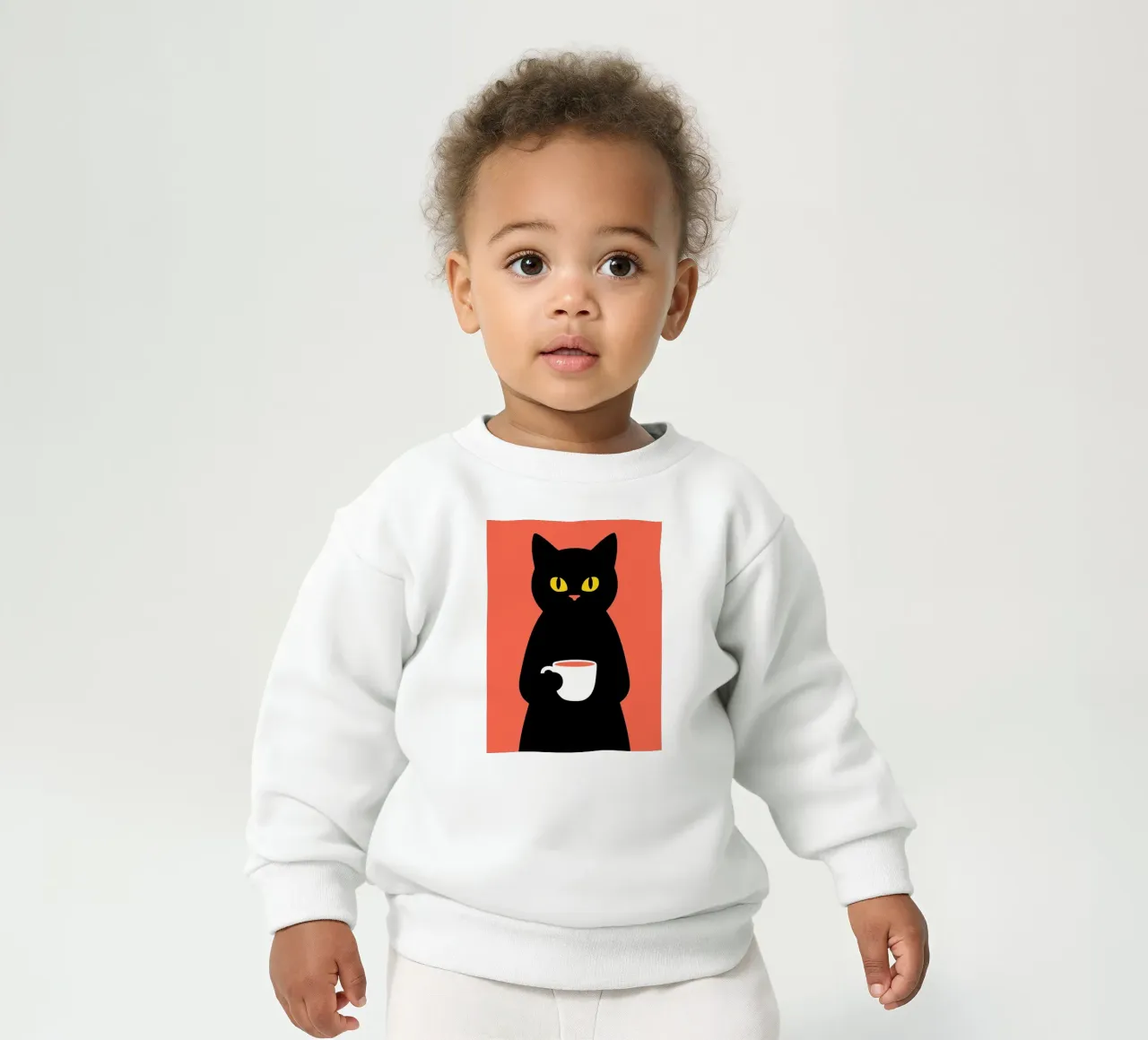 Gatto nero con tazza di caffè felpa neonato da Arjun