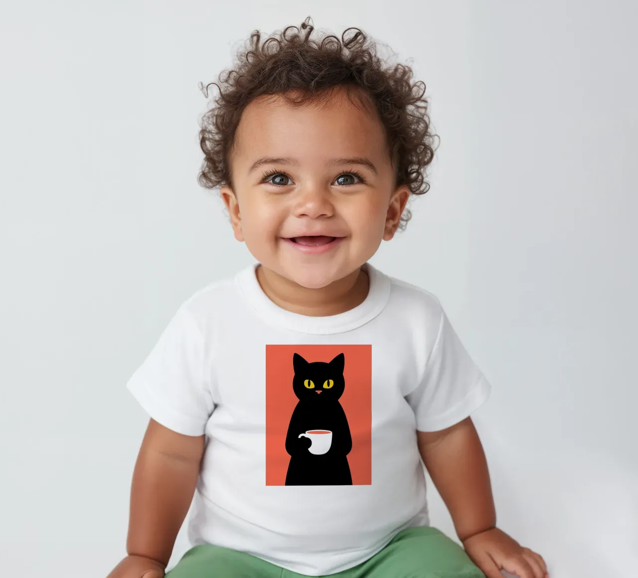 Gatto nero con tazza di caffè maglietta neonato da Arjun