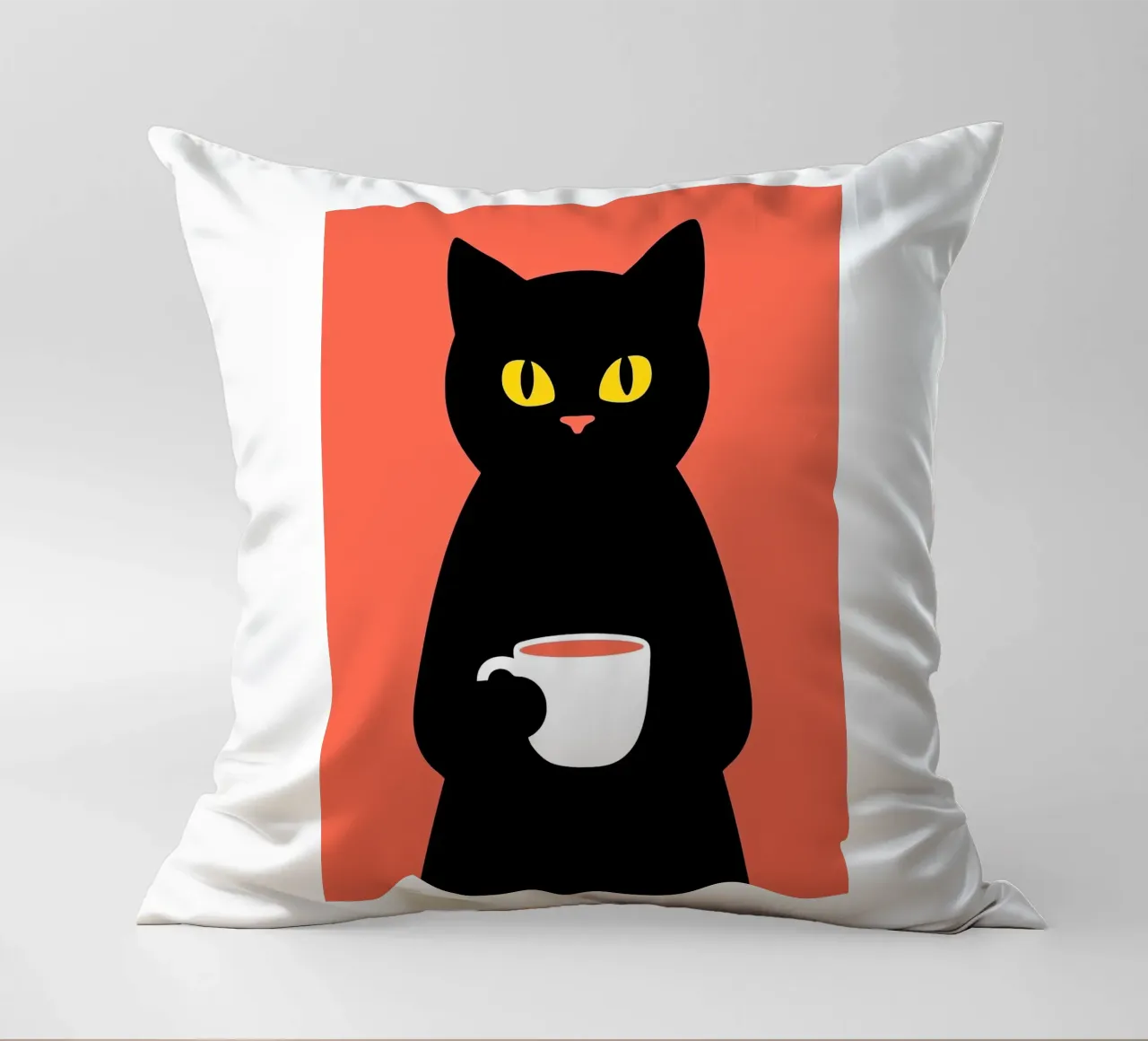 Gatto nero con tazza di caffè cuscino da Arjun